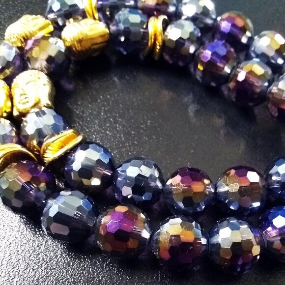 Sparkling Gold Buddha Bracelet! Faceted Bling Beads! Gorgeous Color Reflections - Picture 7 of 9